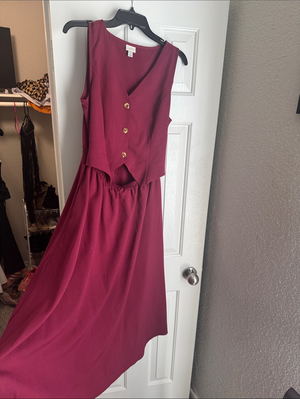 maroon formal dress with pockets